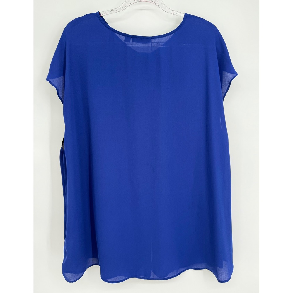 Apt 9 Womens Royal Blue Chiffon Short Sleeve Pleated Front Blouse Top Plus Sz 2X - Picture 4 of 10